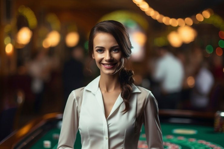 Antarmuka permainan Evolution Gaming stadiumtogel88 dengan dealer langsung dan opsi taruhan